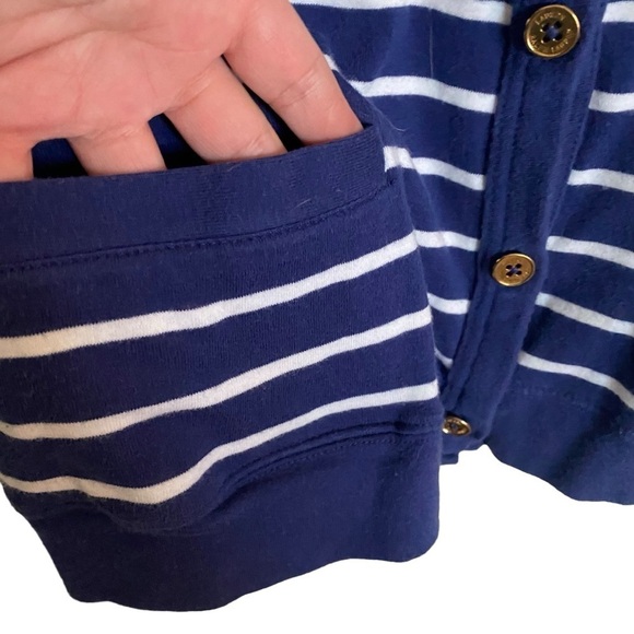 Vneck gold button detail LAUREN navy and white striped cardigan size large - Picture 2 of 6